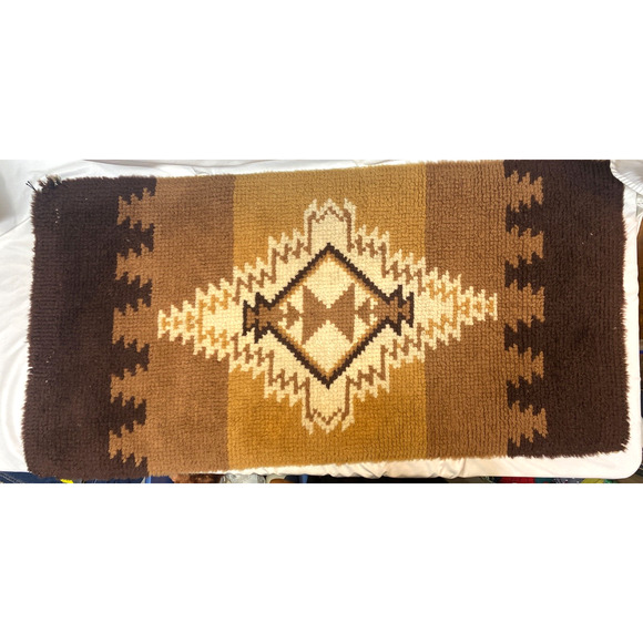 Vintage Hook Rug Browns Tans C1970s 21x44" - Picture 1 of 6